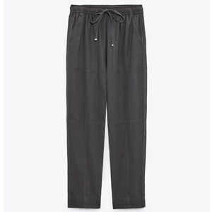 Zara dark gray high waist tapered linen blend pants NWT